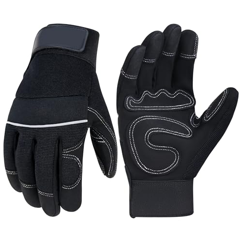HANDLANDY Work Gloves Mens & Women, Utility Safety Mechanic Working Gloves Touch Screen, Flexible Breathable Yard Work Gloves (Medium, Black) Medium (