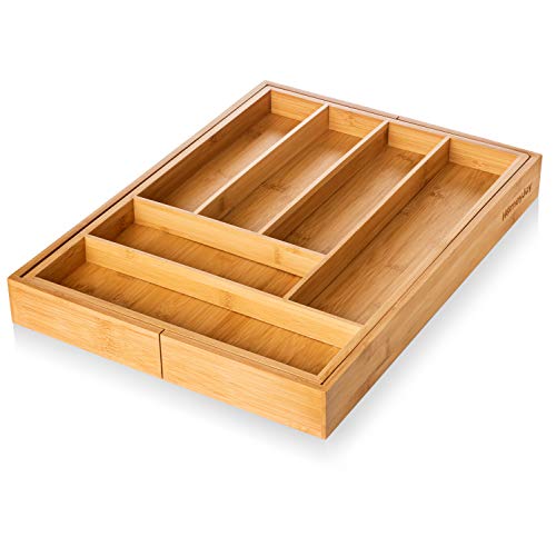 Bamboo Silverware Drawer Organizer - Expandable 100% Bamboo Cutlery Kitchen Drawer Organizer – Premium Wooden Utensil/Cutlery Tray For Kitchen Flatware Set– Eco-Friendly Silverware Organizer #TOP3