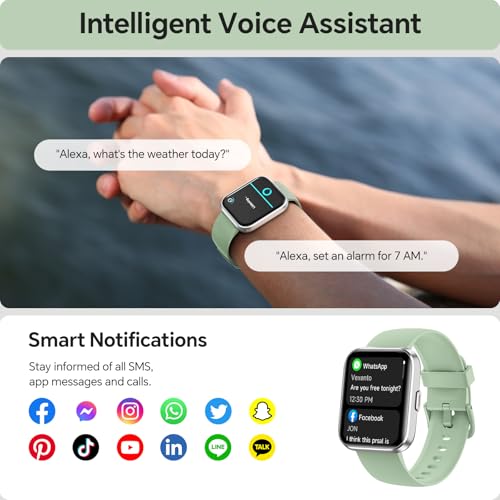Image of Smart Watches for Women, 1.85 inch HD Smart Watch for Samsung /iPhone /Android, Fitness Tracker with 24 /7 Heart Rate /Sleep /SpO2 Monitor, Smartwatch 120+ Sports Modes 3ATM Waterproof (Green, 1.85)
