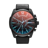 Diesel Men's Mega Chief Chronograph Leather Watch, DZ4323, Black, 51 mm