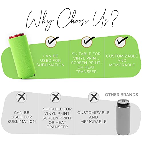 Image of Slim Can Cooler Sleeve 12 Pack - Blank Neoprene Insulated Can Coolers for 12 oz Skinny Beer & Soda Cans - Sublimation Ready Drink Sleeves for Heat Press, Custom Printing & Party Favors (Green)
