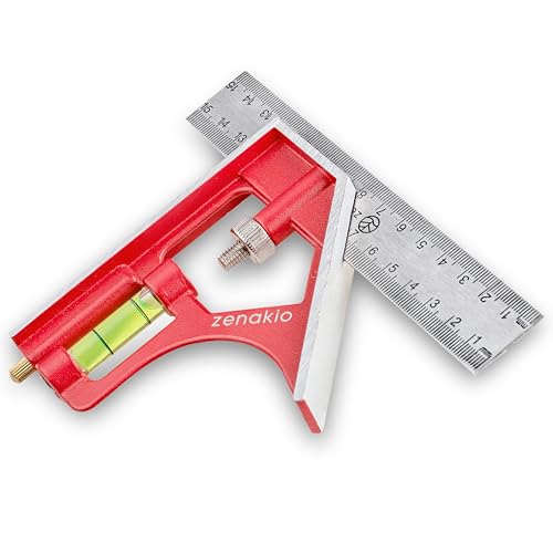Zenakio Kombinationswinkel 15cm - Präzises Messen und Markieren - Edelstahl-Winkellineal - Ideal für Holz- und Metallarbeiten - Zenakio Professioneller Kombiwinkel