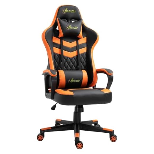 Vinsetto Silla Gaming Silla Gamer Basculante con Altura Ajustable Giratoria Reposacabezas y Lumbar Desmontable Silla de Oficina Estudio Naranja