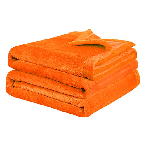 PiccoCasa Kuscheldecke Tagesdecke Fleecedecke mit Rand Microfaser Decke Weiche Warme Leichte Decke 330GSM für Bett Sofa usw. Orange 170x230cm