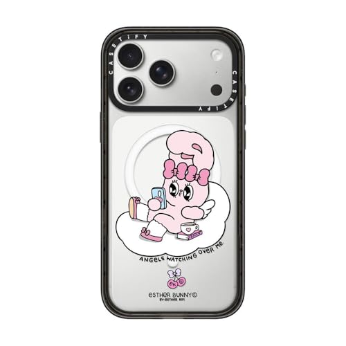 CASETiFY �C���p�N�g iPhone 17 Pro Max �P�[�X [MagSafe�Ή�/���^ �y��/�ϏՌ�] - Esther Bunny On Phone Phone Case - �N���A �u���b�N