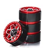 Chanjorlin 1.9 RC Beadlock Wheels Rims Aluminum Heavy Duty 1/10 Crawler Wheel Hubs for 1:10 Rock Crawler Car Axial SCX10 I II III 90046 TRX4 TRX6 VS4-10 CC01 D90 RC4WD Redcat Gen8 1.9' Tires (Red)