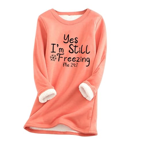 Generisch Sudadera de invierno para mujer con forro polar de peluche y texto – Jersey de manga larga extra cálido para congelación | parte superior acogedora con mangas de solapa, Style_a05 Rosa, L