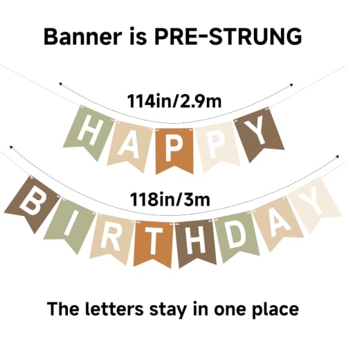 Image of Happy Birthday Banner Party Banner NO DIY Birthday Sign Brown Green White