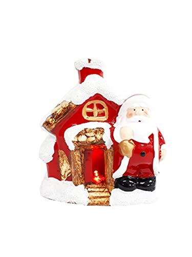 Enfeite de Natal Casa do Papai Noel com Luz em Cerâmica