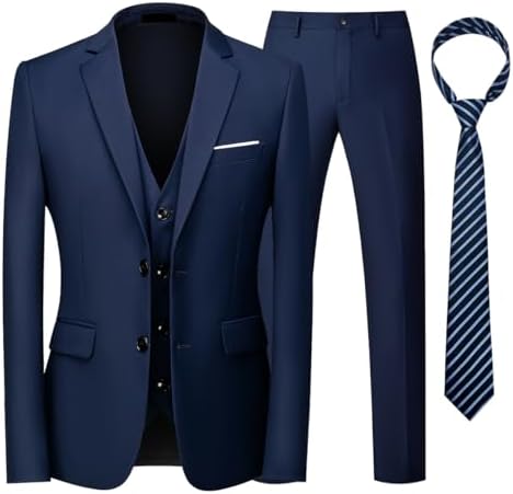 KUDORO Men's Suits 3-Piece Two with Tie Buttons Jacket Vest Trousers
