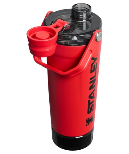 Image of STANLEY Vitalize Shaker Bottle 20 oz | Leakproof Insulated Stainless Steel Shaker Cup | Base Storage and Twist On Fast Flow Lid | Protein Shakes and Pre Workout Powder | BPA-Free | Chili Black