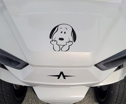 Image of Cute Dog Character Car Decal, Black Vinyl Window Sticker - Transparent Background