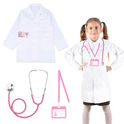 3 Piezas Disfraz de Medico Niño,Disfraz Doctora Juguetes con Estetoscopio Juego de Roles Cumpleaños Regalos para Niña Niños