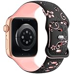 Floral Engraved Strap Compatible with Apple Watch Straps 38mm 40mm 41mm 42mm 44mm 45mm 46mm 49mm for Women,Cute Flower Band Soft Silicone Sport Strap for iWatch Series 11 10 9 8 7 6 5 4 3 2 1 SE Ultra