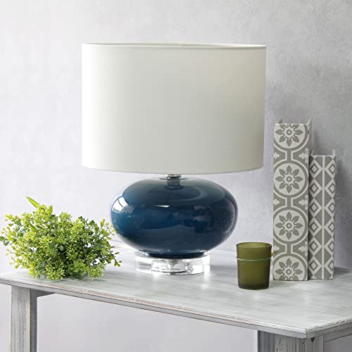 Elegant Designs Lt1127-Blu 15.25" Contemporary Modern Ceramic Egg Standard Bedside Living Room Entryway Table Lamp With White Fabric Shade, Blue #TOP3