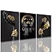 Produktbild DEODEX Set of 3 Gold Black Canvas Pictures Woman African Living Room Bedroom Decoration Wall Picture (Schwarzes Mädchen, 16x24inch (40x60cm) x3) Rahmenlos