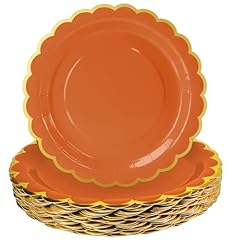 orange paper plates with gold foil