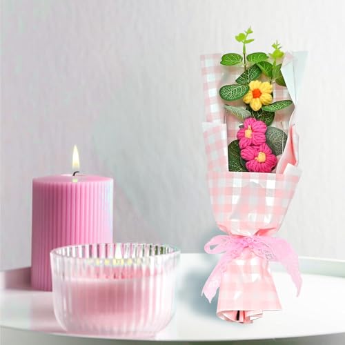 Image of Cortina Plastic Handmade Crochet Artificial Flowers with Light|Aesthetic Room Decor, Living & Bedroom Decor|Artificial Flower Wall Decor|Great for Gifting - Light Pink - 13x8x34 CM