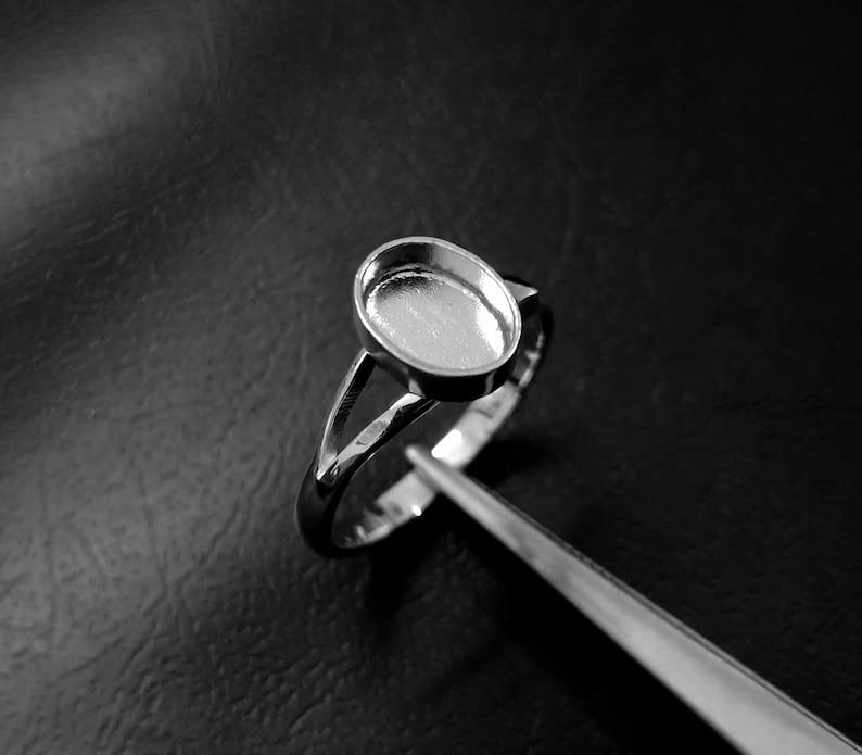 Miniatura 2 de 925 Sterling Silver Oval Shape Ring Bezel Blank Setting DIY With Split Band, Blank Ring Base, Bezel For Resin And Gemstones Work,