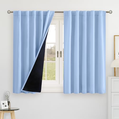 BGment Light Blue 100% Blackout Curtains 48 Inch Long for Small Window