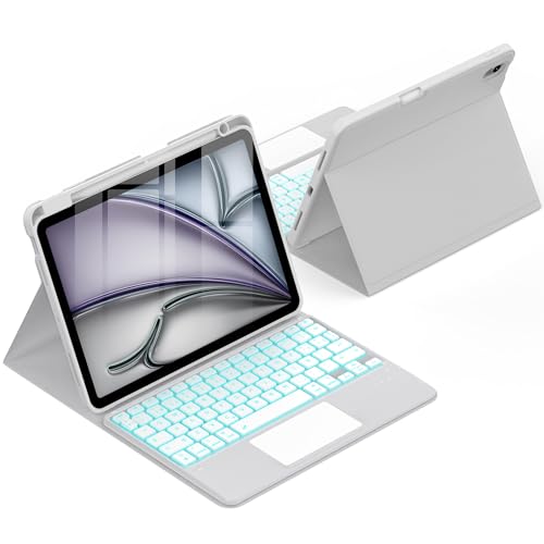 CACOE Funda Teclado para iPad Air 11 Pulgadas 2026/2025/2024 (M4/M3/M2) con Touchpad, Iluminación de 7 Colores, [Español] Teclado para iPad Air (8/7/6/5/4) Gen Magnético Desmontable, Gris