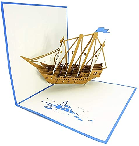 Poplife Sailboat Tall Ship Pop Up Card For All Occasions - Happy Birthday, Graduation, Congratulations, Retirement, Anniversary, Fathers Day - Boaters, Pirates, Ocean Lovers - Folds Flat For Mailing #TOP2