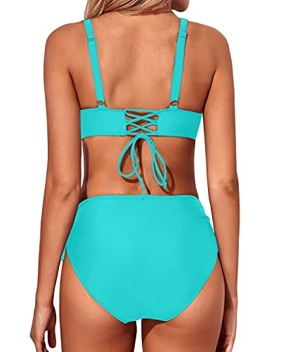 Aqua Eve Women High Waisted Bikini Twist Front Swimsuits Lace Up Bikini Tops Ruched Push Up 2 Piece Bathing Suits Mint Green Xxl #TOP4