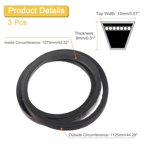 Image of Uxcell 3 Pack A42 1 /2 Classic Wrapped V-Belt, 44 inch Outside Circumference, Black, Industrial Rubber V-Belt