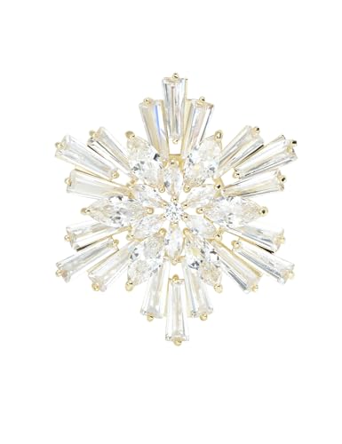 Image of Women's Cubic Zircon Snowflake Brooch Pins Elegant Clear Crystal Ice Flower Lapel Pin Breastpin