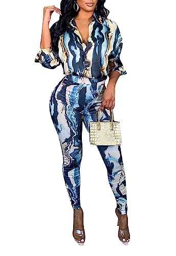 Image of YouSexy 2 Piece Legging Pant Sets for Women Floral Print Long Sleeve Tracksuits Outfits