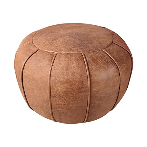 Louis Donné round unstuffed Moroccan Ottoman Pouf Cover with waterproof Handmade Faux Decor Storage Solution for kid toy Footstool Pouffe cover replacement Balcony Indoor 21dia Chestnut Brown