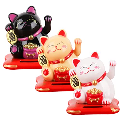 Ornements artisanaux et figurines de chat agitant en lot de 3 statues compactes