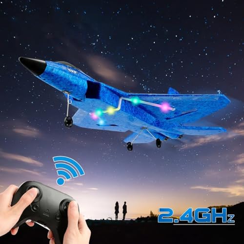 ANTSIR Remote Control Plane F-22 Raptor, 2.4GHz Durable Foam Rc Airplane with Smart Gyro/LED Lights/3 Rechargeable Batteries, RC Jet Glider Toy Gift for Kids Boys Girls 8-16 Year Old (Blue) - Thumbnail 7