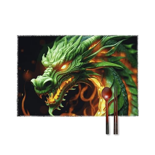 Sets de table dragon chinois en toile lot de 6 pièces lavables 45x30 cm