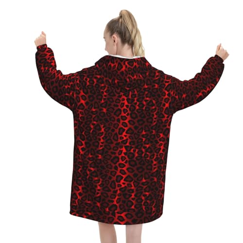 Sweat à capuche couverture léopard rouge style plaid géant unisexe - 3