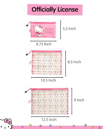 Hello Kitty Travel Pouch 3-Pack Official License, Zipper Pouch Set of 3 in Different Sizes, Makeup Bag4