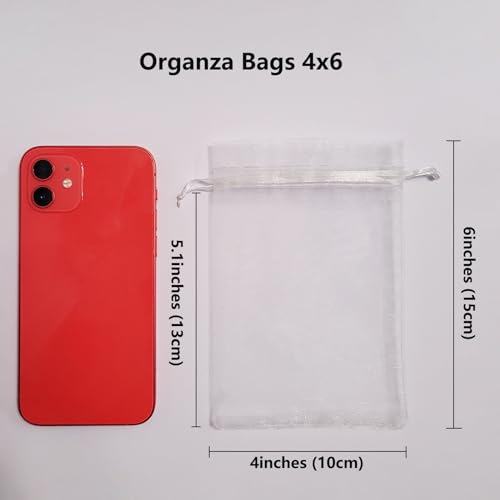 Image of SIAGCRAW Organza Bags 4 inchx6 inch, 100Pcs Small Mesh Drawstring Pouches | White Organza Bags for Jewelry, Candy, Party Favors, Small Sachet Wrap, Storage Supplies