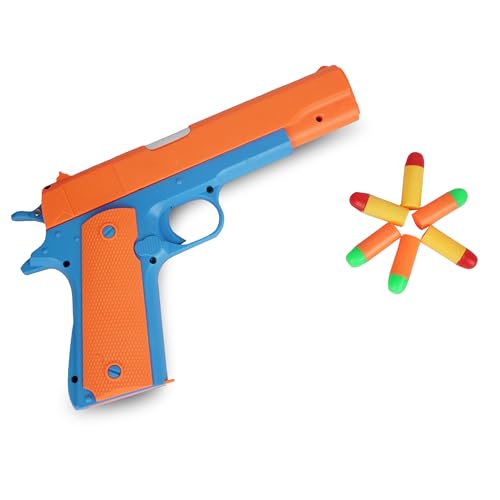Image of Asian Toy Gun for Kids with Soft Foam Bullets & Ejecting Magazine - Pull-Back Action M1911 Pistol with Sheriff Badge & Extra Bullets - Safe Pretend Play Toy Weapon (Multicolour)