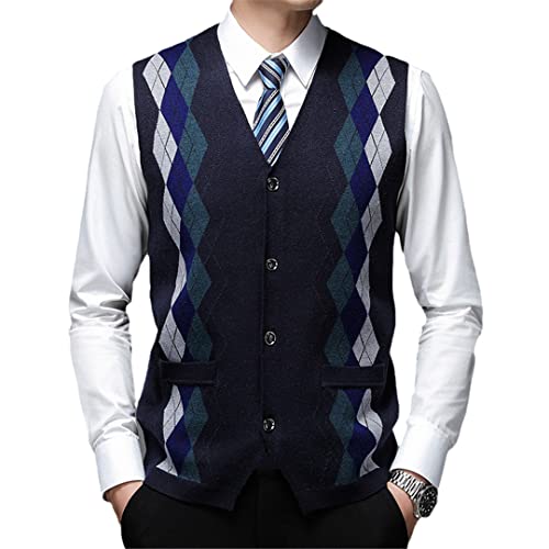 Mens V Neck Knit Cardigan Casual Sweater Vest Sleeveless Vest