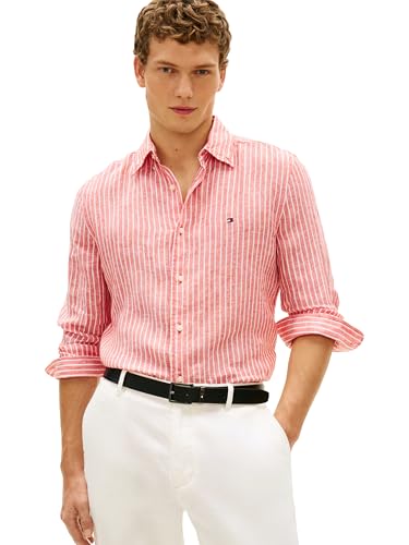Image of Tommy Hilfiger Men's Long Sleeve Casual Linen Button Down Shirts in Regular Fit
