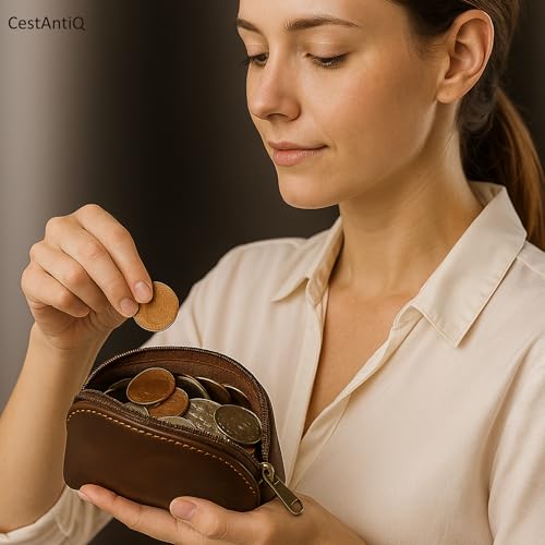 Leather Moon Pocket Coin Case, Mini Squeeze Coin Purse Pouch for Change, Dark Brown Leather Coin Holder Tray, Compact Wallet for Men & Women, Stylish & Durable, Elegant Coin Purse3