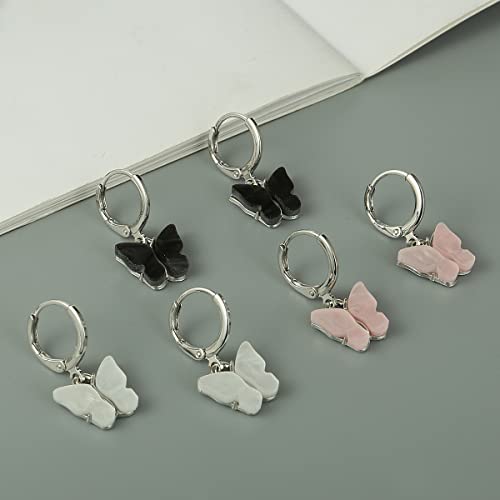 Aidsotou 12 Pairs Small Silver Butterfly Star Hoop Earrings Sets For Women Girls Mini Huggie Hoop Earrings With Dangle Charms #TOP4