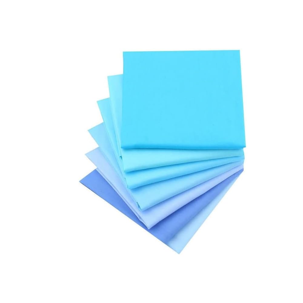 CraftsFabrics 7pcs/ Lot (16'' x 20'') Blue Pastel Solid Colour Twill Cotton Fat Quarters Bundle 100% Cotton Precut Fabric Squares for DIY Sewing, Quilting, Scrapbooking, Patchwork, Clothing
