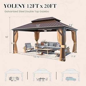 Yoleny12x20hardtopgazebogalvanizedsteelventilationdoubleroofaluminumframecurtainsandnettingincludedoutdoorgazeboforgardenpatiolawnsparties  Urban Country Home Decor Yoleny 12 x 20 hardtop gazebo galvanized steel ventilation double roof aluminum frame curtains and netting included outdoor gazebo for garden patio lawns parties  urban country home decor