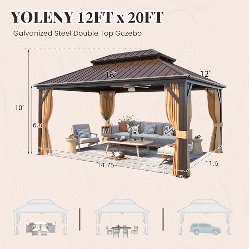 Yoleny12x20hardtopgazebogalvanizedsteelventilationdoubleroofaluminumframecurtainsandnettingincludedoutdoorgazeboforgardenpatiolawnsparties  Urban Country Home Decor Yoleny 12 x 20 hardtop gazebo galvanized steel ventilation double roof aluminum frame curtains and netting included outdoor gazebo for garden patio lawns parties  urban country home decor