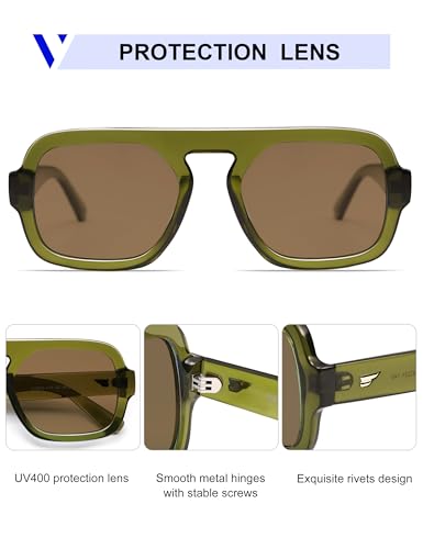 Image of VANLINKER Retro Square Aviator Sunglasses for Women Men 70s Vintage Style Trendy Flat Top Rectangle Sun Glasses VL9826