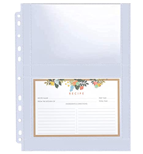 30 Pack 120 Pockets 4x6 Recipe Card Sleeves,3 Ring Binder Recipe Card Protector Pages,Double Sided 2 Pocket Refill Sheets for Recipe Book, 8.5x11 Inch Top Loading Clear Sleeve Sheets
