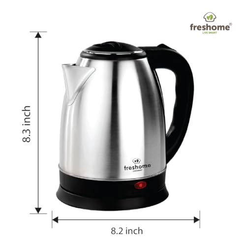Image of FRESHOME Electric Kettle 1.5 Litre, 1500 Watts Stainless Steel Auto Shut Off Cordless Electric Water Boiler for Tea, Coffee, Milk, Hot Water, Instant Noodles (Silver & Black)