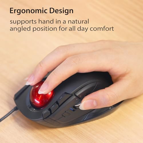 Image of ELECOM DEFT Trackball Mouse, Wired, Finger Control, 8-Button Function with Smooth Tracking, Ergonomic Design, Optical Gaming Sensor, Smooth Red Ball, Windows11, macOS (M-DT2URBK-G)