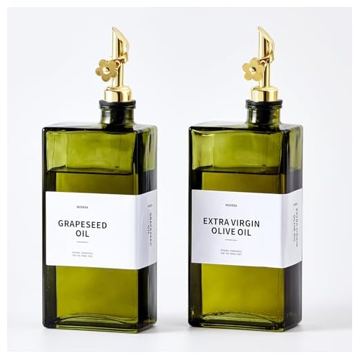 MUVEKA Olive Oil Dispenser Bottle for Kitchen, 16.9oz /500ml Cooking Vinegar Dispenser Bottle Set, Glass Sauce Container, Labels, Brush, Funnel, Stoppers, Green for Oil, Wine